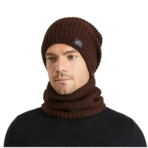 qolati 2 Pcs Winter Knitted Beanie Hat Scarf Set Women Men Soft Warm Skull Cap Hat Neck Warmer 2 in 1 Set Casual Knit Slouchy Cap