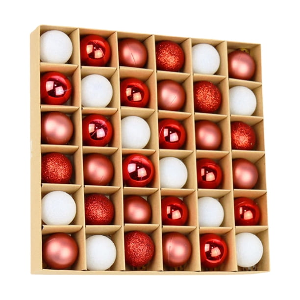 Bolas navideñas de 3 cm con formas especiales | Juego de 36 adornos de plástico mate | Adornos para árbol pintados y colgantes navideños