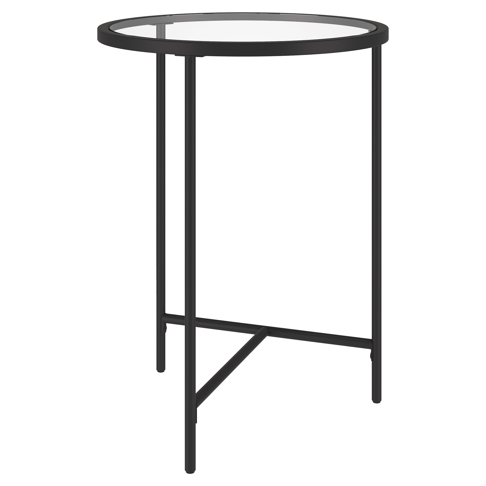 Evelyn&Zoe Berenson 18" Wide Round Side Table with Glass Top, Blackened Bronze
