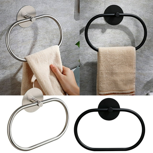 Toalla de acero inoxidable sin taladro Soporte ovalado negro para toallas de baño Colgado en la pared Diseño moderno para cocina doméstica