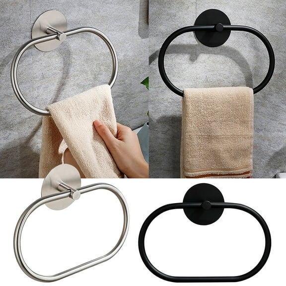 Oval Stainless Steel Towel | No Drilling Black Bathroom Towel Rack | Wall-Mounted Hanging Holder | Modern Space-Saving Design | 12.8x21.8CM | 1 Pack