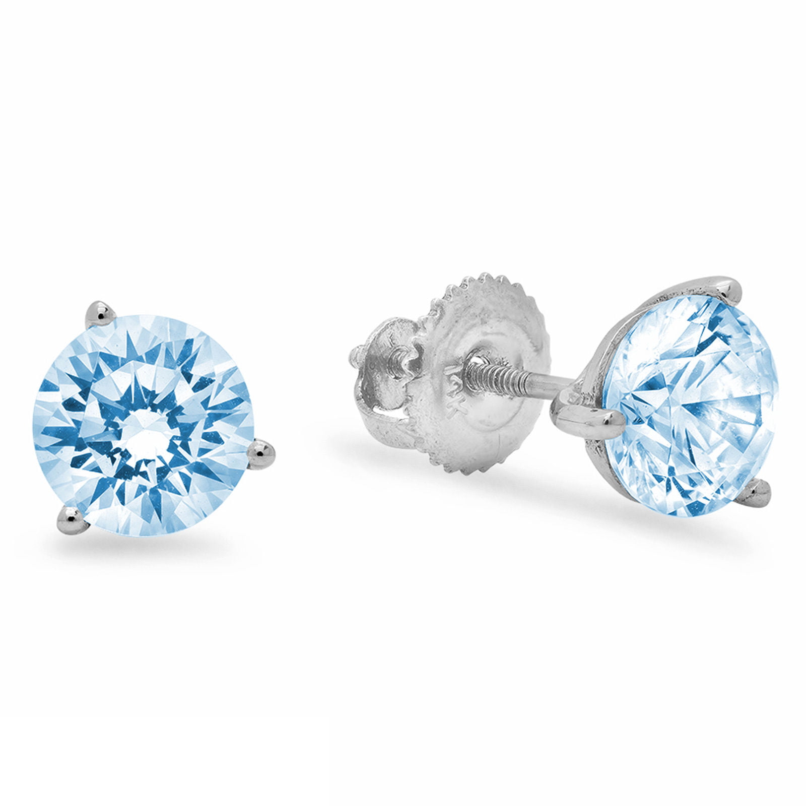 Details about   1CT Round Cut Natural Sky Blue Topaz Real 18k White Gold Earrings Lever Back 