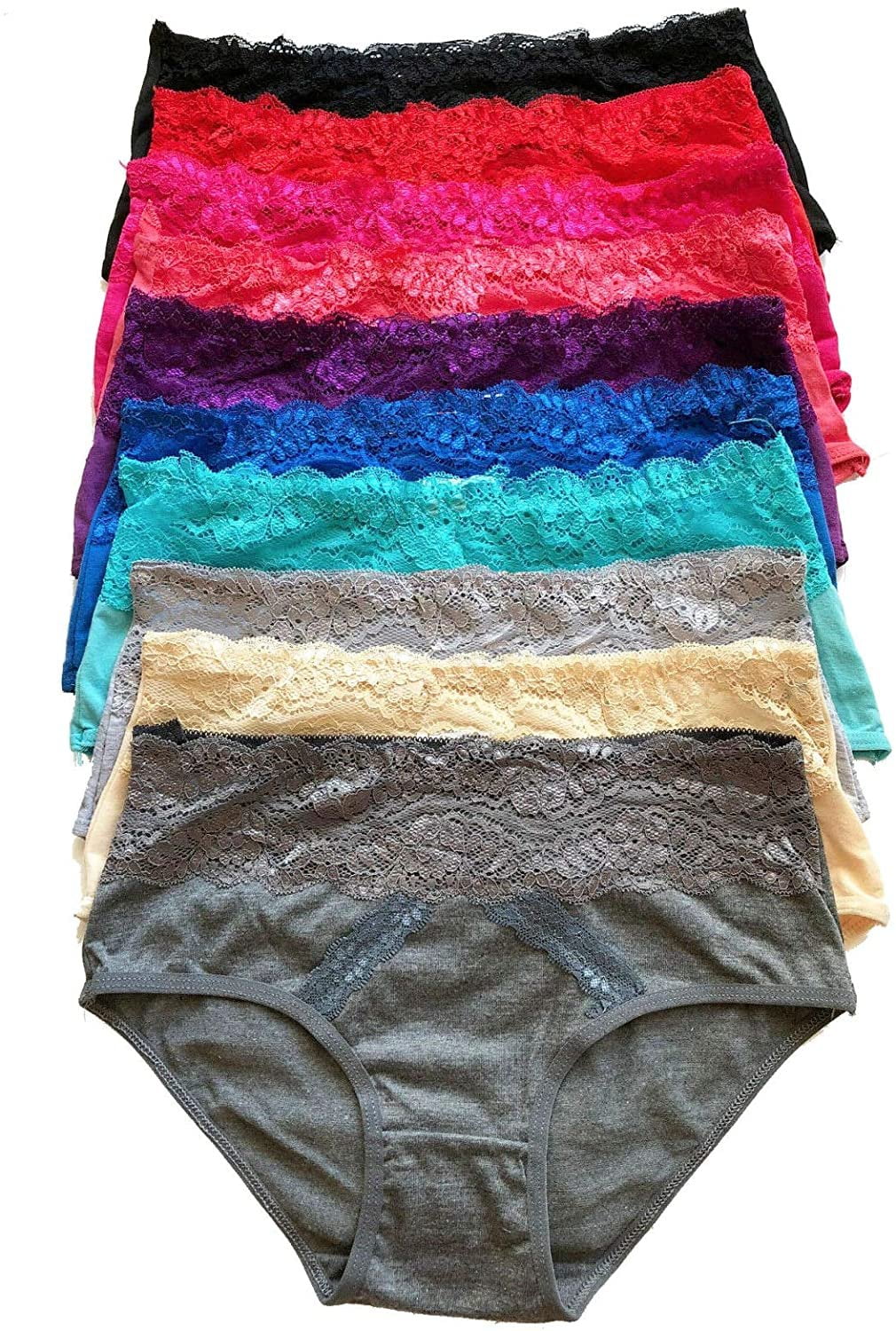 12 pieces Women Spandex Underwear Cotton Bikini Panty S 3XL (Medium