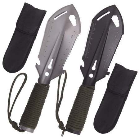 2 Pcs Survival Shovel, Mini Camping Shovel with Saw and Rope Handle, Stainless Steel Backpacking Trowel Shovel, 10.4 in for Outdoor Indoor Gardening