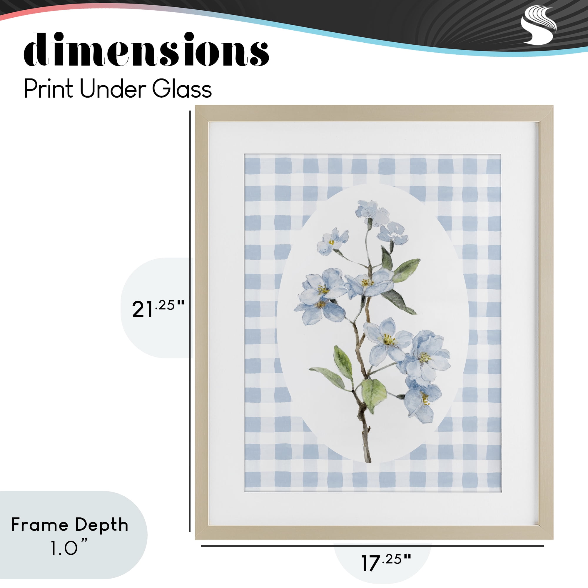 Stupell Industries Blooms on Blue Checkers Birch Framed Print Under Glass, design by Lanie Loreth