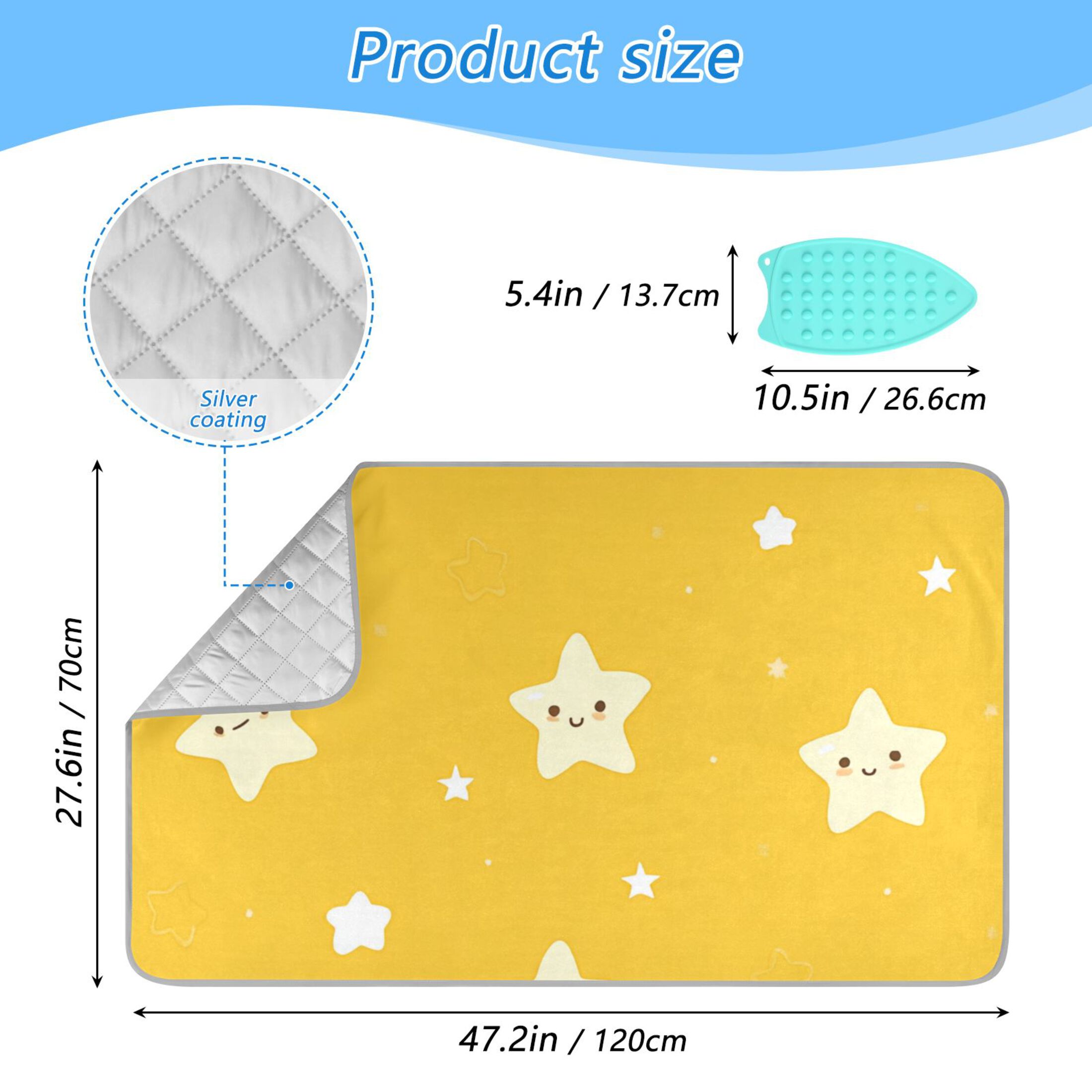 Yellow and White Stars Ironing Mat Blanket Portable Travel Ironing Pad Heat Resistant Pad 47.2" x 27.6”