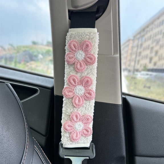 2 Pack Soft Car Seat Belt Cover Pads with Floral Design, Shoulder Strap Protector Cushion, Universal Car Interior Accessories