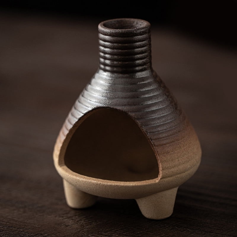 Vintage Terracotta Palo Santo Holder Incense Burner - Handcrafted Clay Stove Design Holder for Holy Wood Sticks/Cones | Boho Retro Home Decor for Energy Cleansing, Meditation-Brown