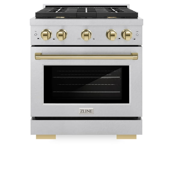 ZLINE Autograph 30" 4.2 cu. ft. Paramount Gas Range with Convection Gas Oven in DuraSnow Stainless Steel and Gold Accents, SGRSZ-30-G