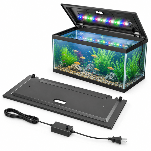 LED Aquarium Hood with Colored Lights, Fits 24" Framed Aquariums, Black