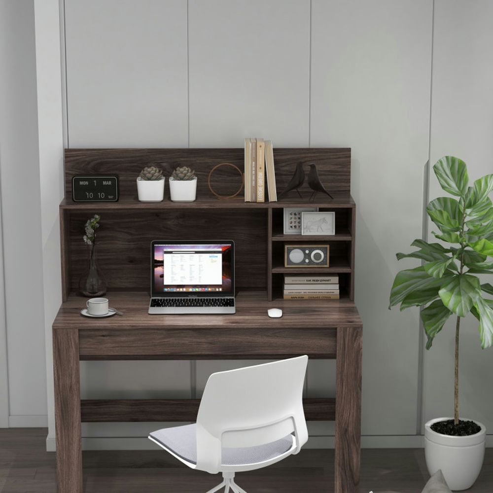 Demi Bonn 48" Writing Computer Desk with Anti-Tipping Kits and Cable Management Hole, Small Home Office Desk Study Writing Table, Brown