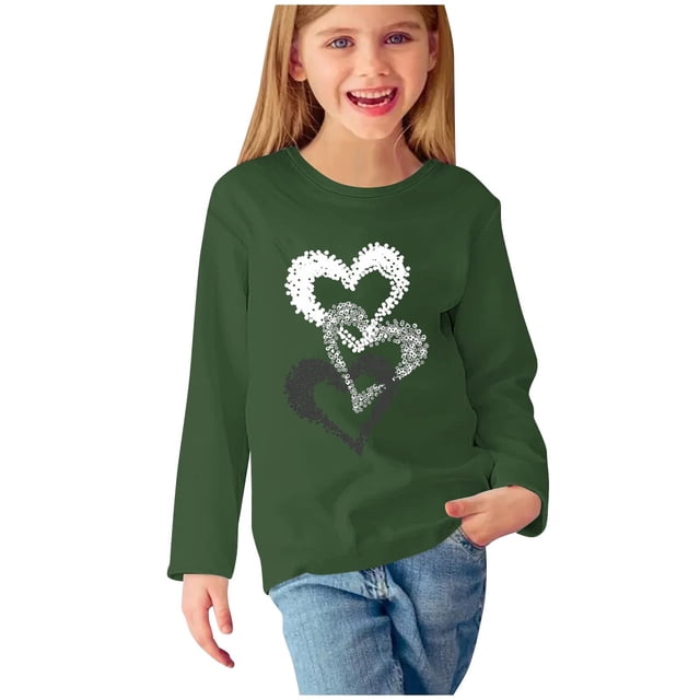 MeetoTime Hauts à Manches Longues pour Filles Col Rond Imprimé Saint-Valentin Tunique Habillée Chandail sous-Vêtement pour Enfants