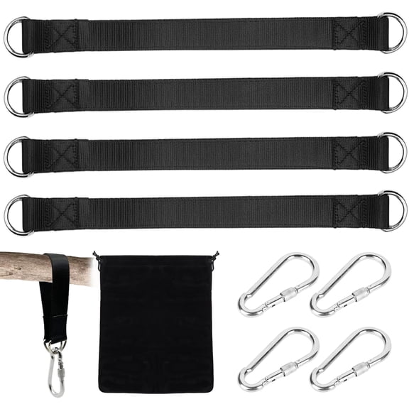 Hammock Straps, 4 Pcs Swing Straps(30cm) And 4 Pcs Carabiners, Hammock Chair Hanging Kit For Tree And Swings, Comes With A Storage Bag