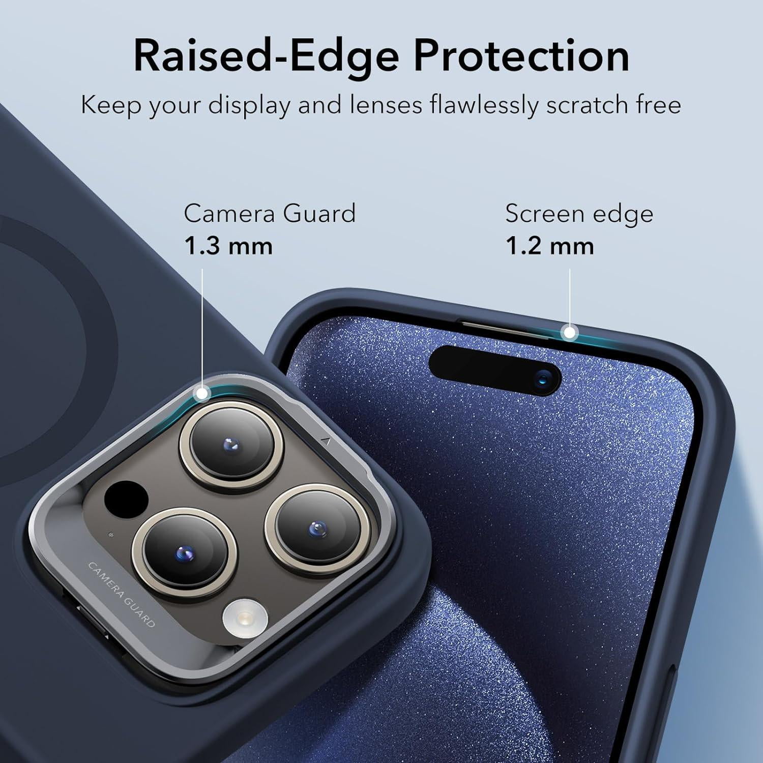 ESR iPhone 15 Pro Case, MagSafe Silicone Case with Stand, Military-Grade Protection, Built-in Camera Stash Stand, Dark Blue