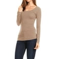 thumbnail image 3 of Women's Basic Stretch Pull On Casual Long Sleeve Scoop Neck Fitted Solid T-Shirt Top Mocha L, 3 of 5