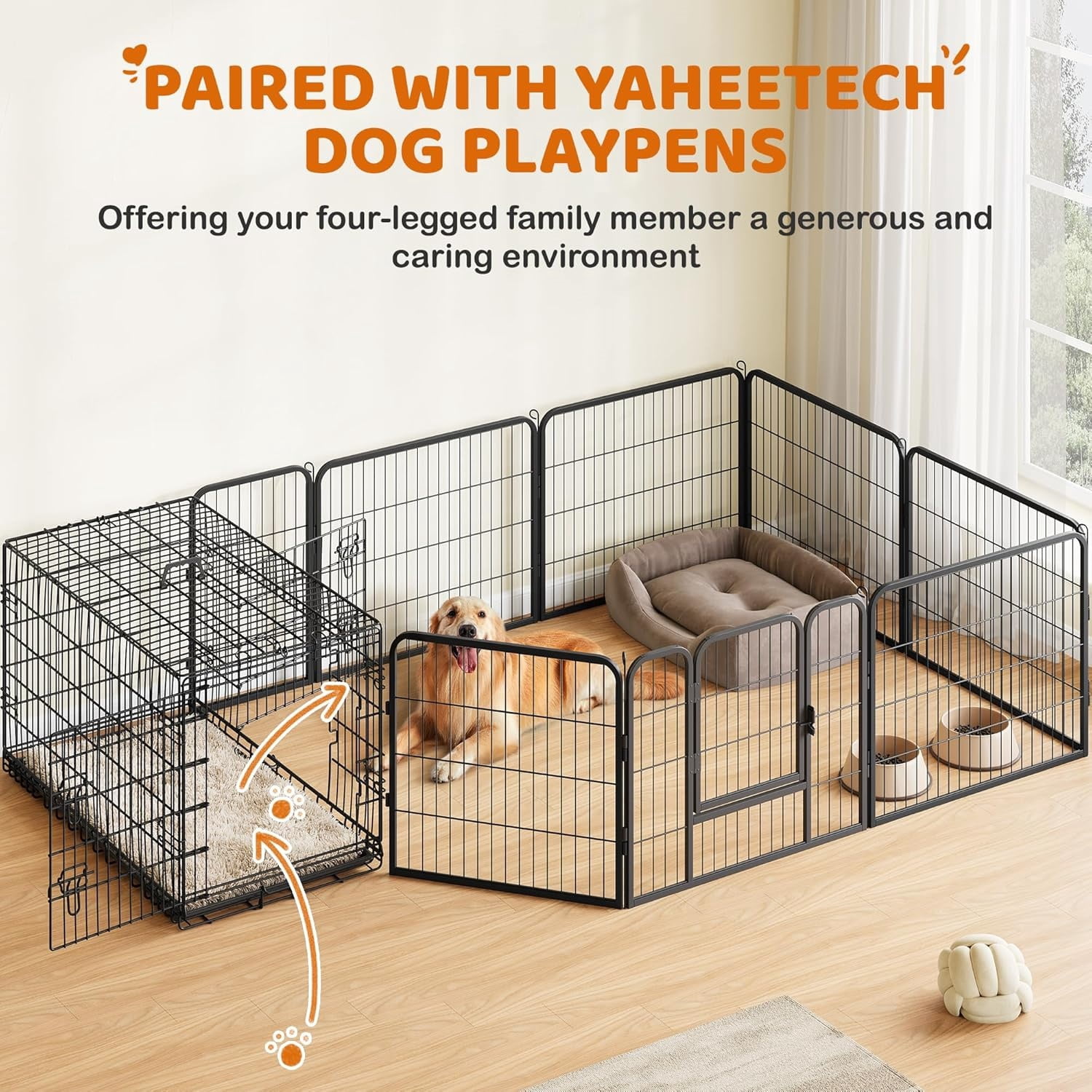 42 inch Double Door Dog Crate w/Divider for Puppy to Adult XL Collapsible Metal Crate with Removable Tray Wire Dog Kennel for Large Dogs Portable Travel Cage, Black