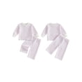 thumbnail image 2 of Loicainy Baby Toddler Girl Fall Clothes Set 6 12 18 24 Months 2T 3T 4T 5T Long Sleeve Crew Neck Striped Tops and Pants Outfits, 2 of 9