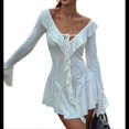 thumbnail image 2 of Vestido Mini Ajustado de Larga con Escote en V y Hombros Descubiertos con Volantes en para Mujer M, 2 of 10