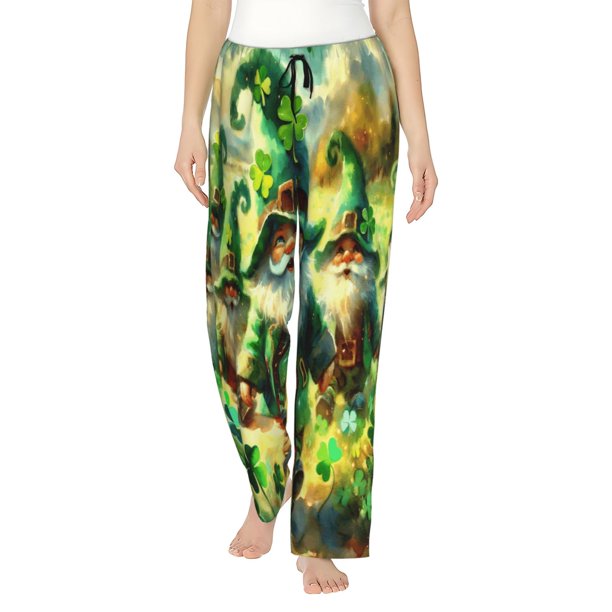 Fotbe st. patrick’s day gnomes Pantalones de Pijama para Mujer, Pantalones de Dormir, Pantalones Pj con Cordón y Bolsillos-X-Large