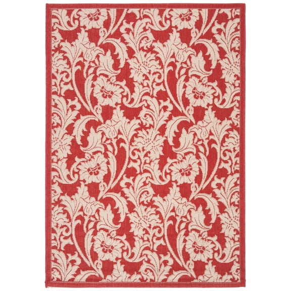 SAFAVIEH Courtyard Aubrey Floral Indoor/Outdoor Area Rug, Red/Creme, 4' x 5'7"
