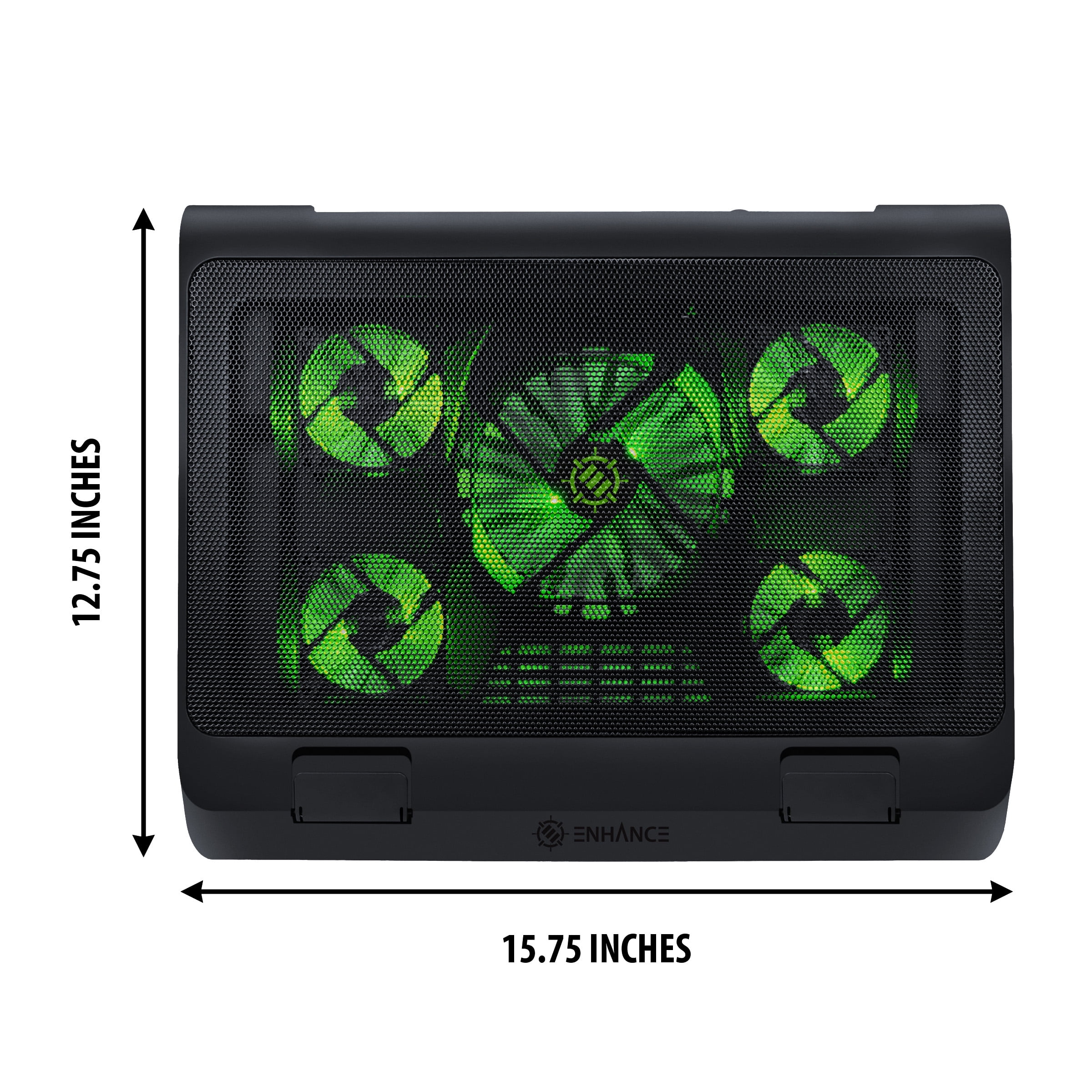 ENHANCE Gaming Laptop Cooling Pad Stand with LED Fans , Adjustable Height , & USB Port for 17 inch Laptops 5 Ultra Quiet Fans 2550 RPM & Built In Bumpers Green