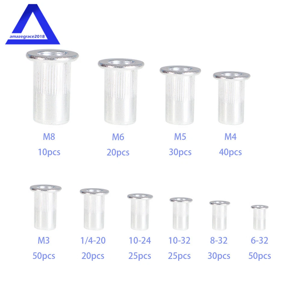 CIRCLE- 300 Pcs Aluminum Rivet Nut Rivnut Nutsert Kit 150Pcs Metric + 150Pcs Sae
