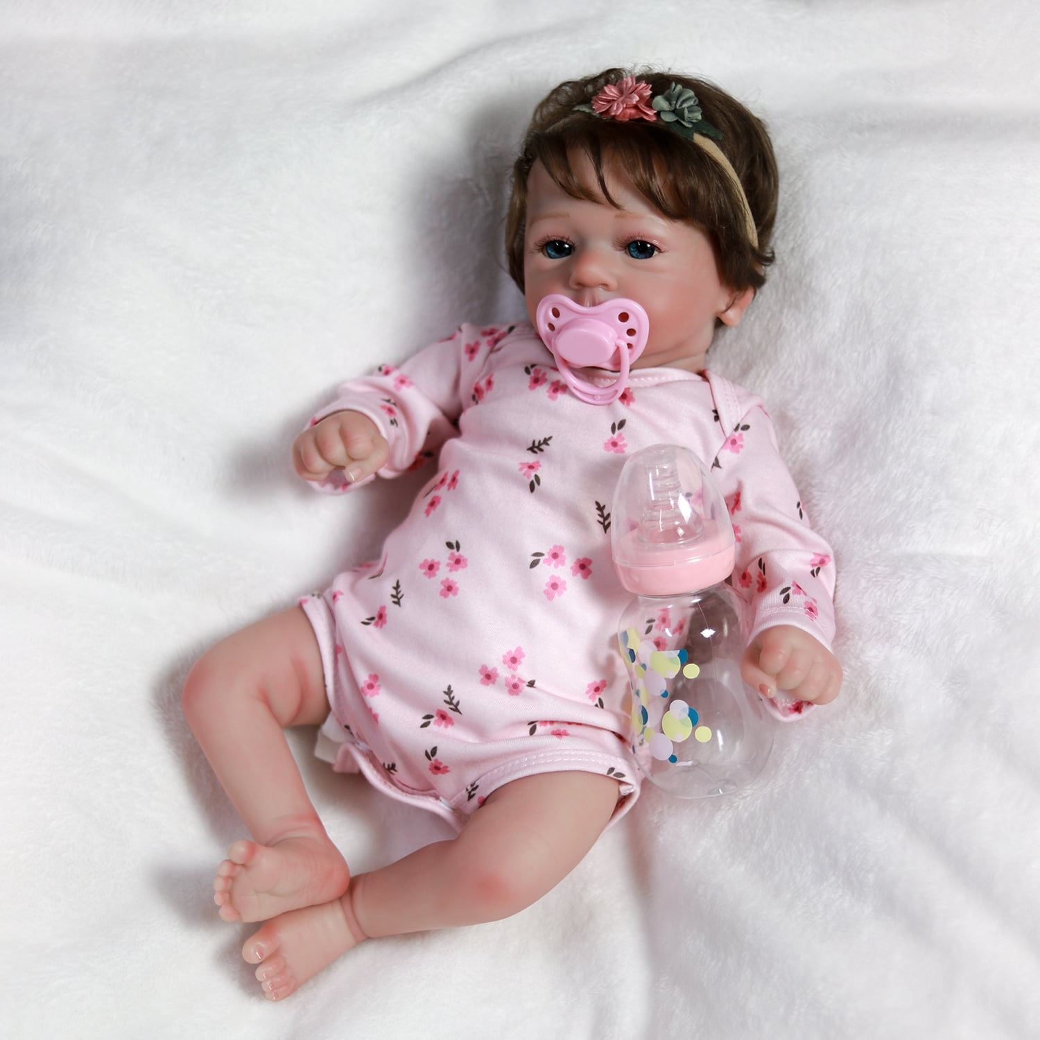 17inch Lifelike Reborn Baby Dolls Real Life Newborn Girl Doll Soft Cloth Body Adorable Playful Toy