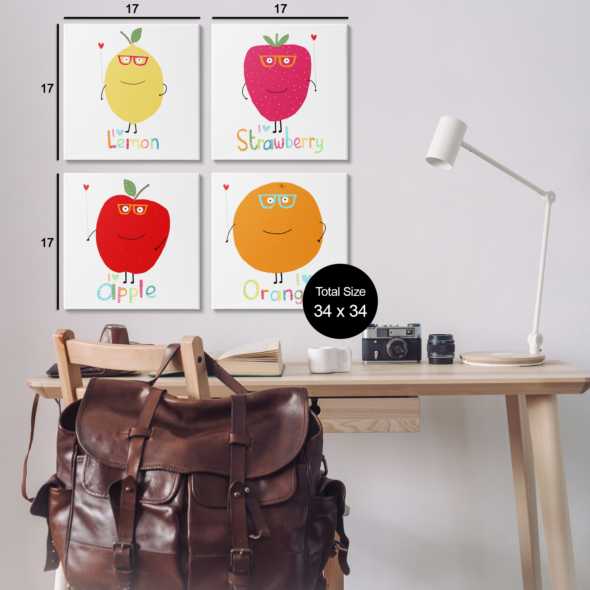 Stupell Industries Whimsical Hipster Fruits Food & Beverage Painting Wrapped Canvas Art Print Wall Art, 17 x 17, Set of 4