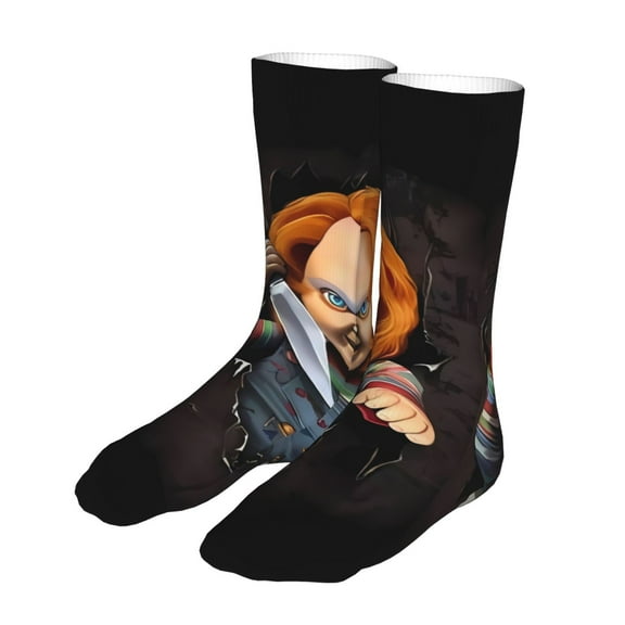 Lsque Chucky Print Women's Men's Novelty 16in Crew Socks Cotton Socks Knee High Socks for Walking,Running,Nurses,Pregnancy