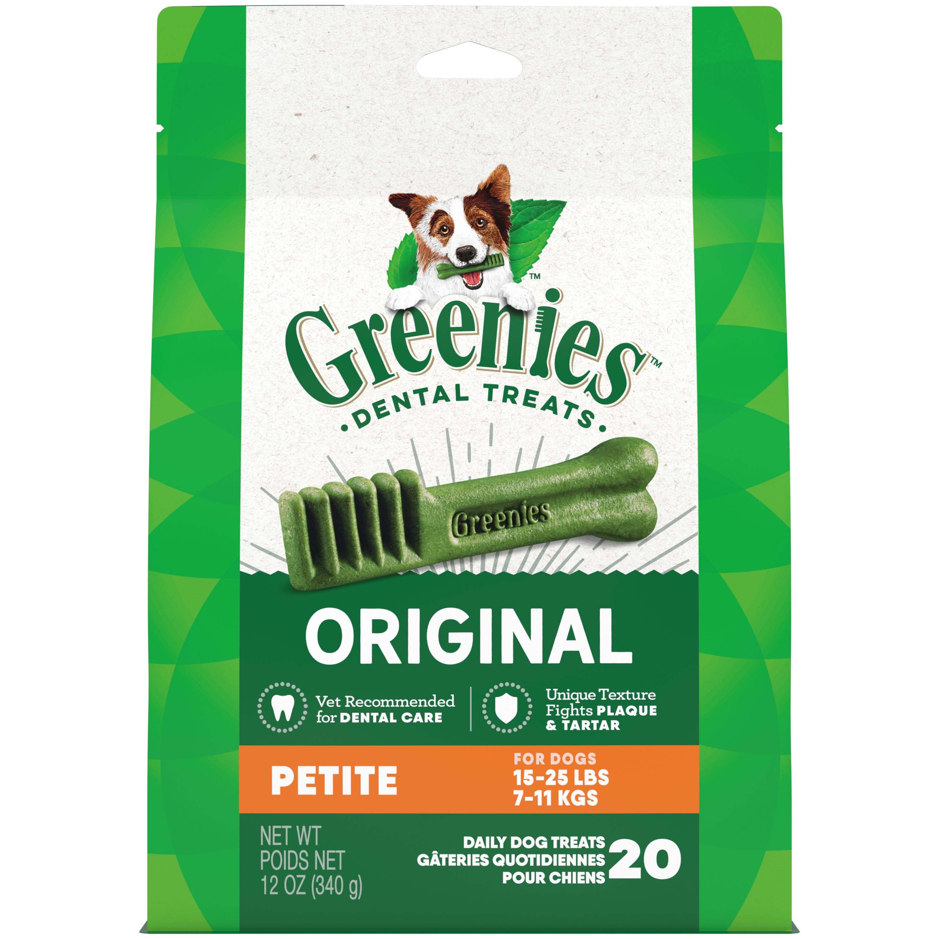 GREENIES Original Flavor PETITE Dental Chew Treats for Dogs, 12 oz. Pack (20 Treats)