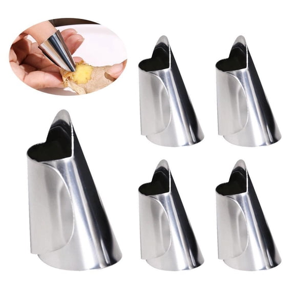 5pcs Finger Protectors for Kitchen Cutting & Peeling, Adjustable Stainless Steel Finger Guard, Safe Tool for Chopping Vegetables, Cracking Nuts, Ginger Garlic Prep