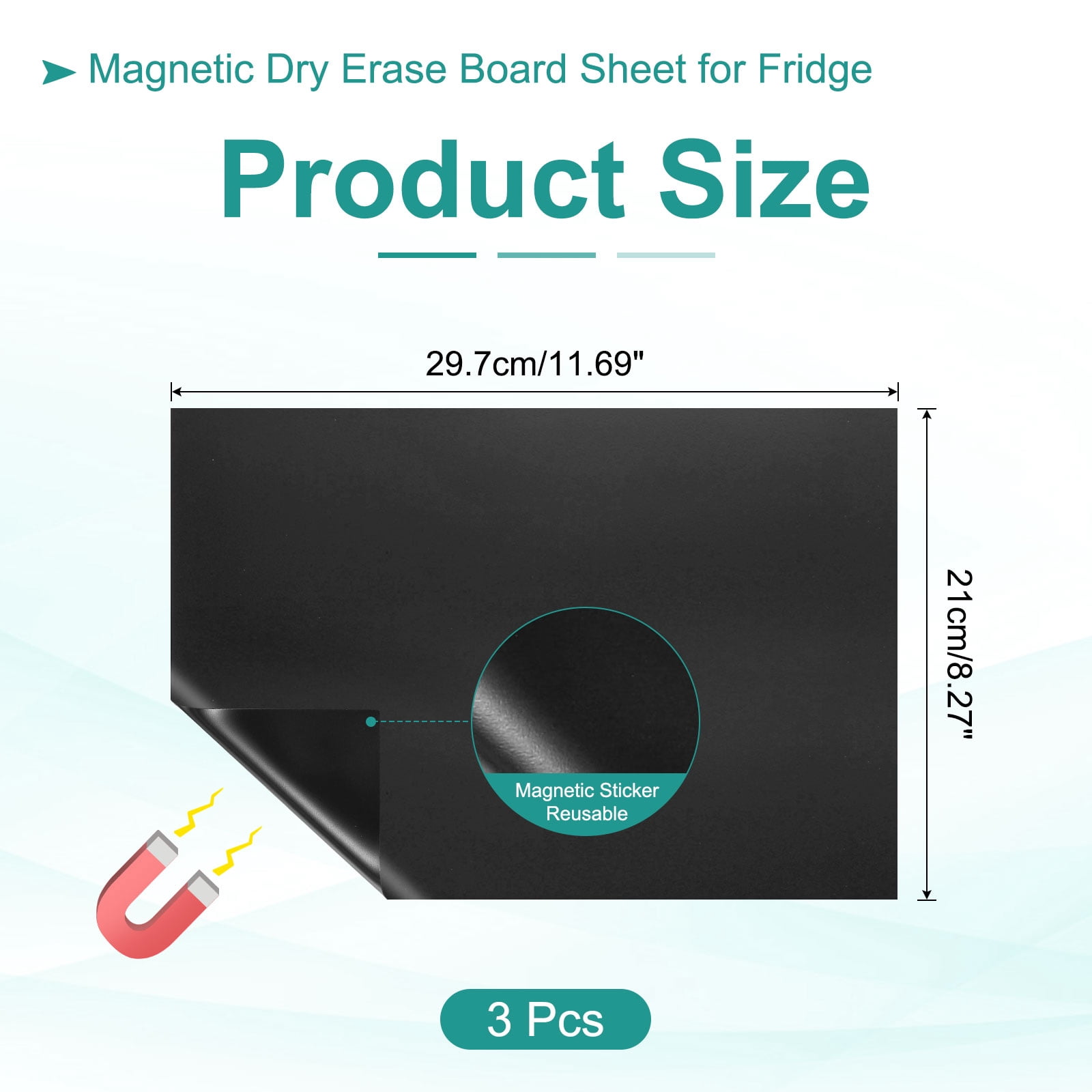 Uxcell Magnetic Dry Erase Board Sheet for Fridge, 3 Pcs 12 x 8 Inch Erasable Refrigerator Whiteboard for Kitchen for Home Kitchen Organizer Planner Office Storage, Black (1mm)