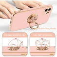 thumbnail image 4 of Case for iPhone 12 Case with Ring Stand [360° Rotatable Ring Holder Magnetic Kickstand] [Soft Microfiber Lining] Plating Rose Gold Edge Shockproof Protective Phone Cases Cover for Women, Pink, 4 of 14