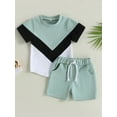 thumbnail image 2 of aturustex 3M 6M 12M 18M 24M 3T 4T 5T 6T 7T Toddler Baby Boy Clothes Set Color Block Short Sleeve T-Shirt Top Elastic Waist Shorts Set Tracksuit Summer Outfit 2PCS, 2 of 9