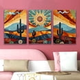thumbnail image 4 of [2D Flat] 3pcs Frameless Canvas Art - Vibrant Southwest Desert Sunset with Cacti & Mountain Landscape, Colorful Abstract Wall Decor for Home, Office, or Party Gifts, Holiday & Birthday Present, Part, 4 of 4