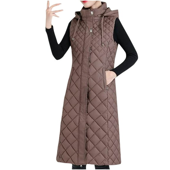 Kilaqueen Puffer Vests for Women Diamond Pattern Sleeveless Zip Up High Neck Jacket with Adjustable Hooded Puffy Winter Warm Trendy Outerwear