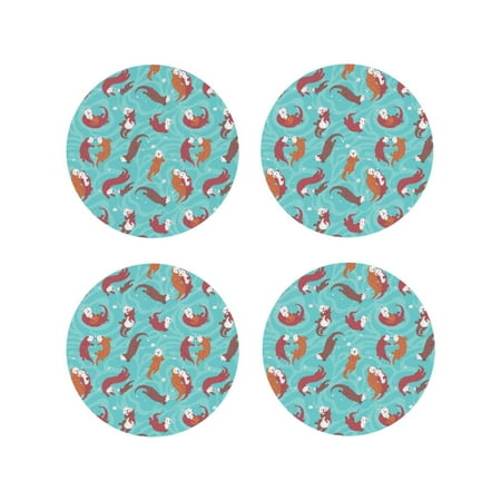 

Tideii Sea Otters Family In Blue Water for Leather Coasters 4 Pieces Anti-fouling and Anti-scalding Decorative Coasters Suitable for Restaurants Kitchens Coffee Shops-Round Shape