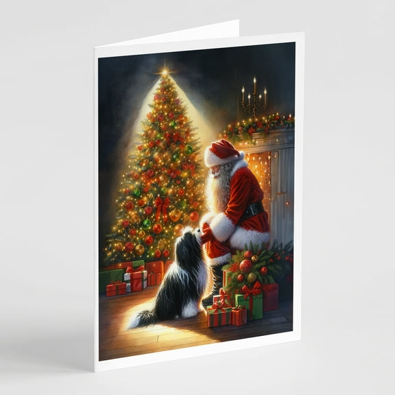 Tibetan Terrier and Santa Claus Greeting Cards Pack of 8 7 in x 5 in