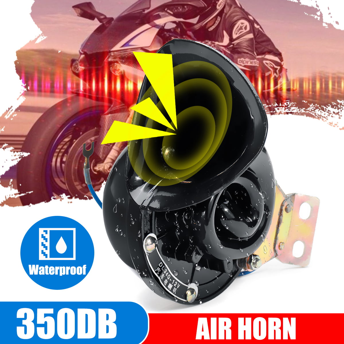 12V 110dB Loud Motorcycle Truck Car Snail Whistle Air Horn Waterproof Black EOA