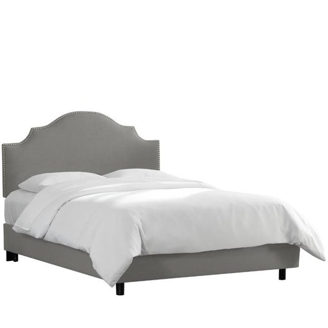 Skyline Furniture 832NB-PWLNNGR Queen Nail Button Notched Headboard, Linen Grey