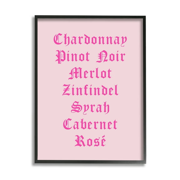 Stupell Industries Chic Pink Wine List Food & Beverage Painting Black Framed Art Print Wall Art, 11 x 14