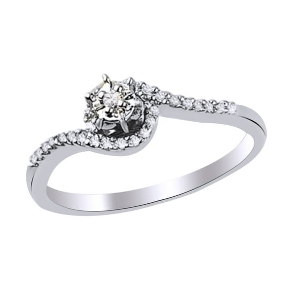 AFFY White Natural Diamond Accent Bypass Promise Ring In 10k White Gold