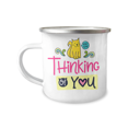 thumbnail image 1 of Cat Lover Coffee Mug, Thinking Of You, Cat Mom Mug, Cat Dad Mug-12 oz Stainless Steel Enamel Finish White Camper Coffee Mug, 1 of 2