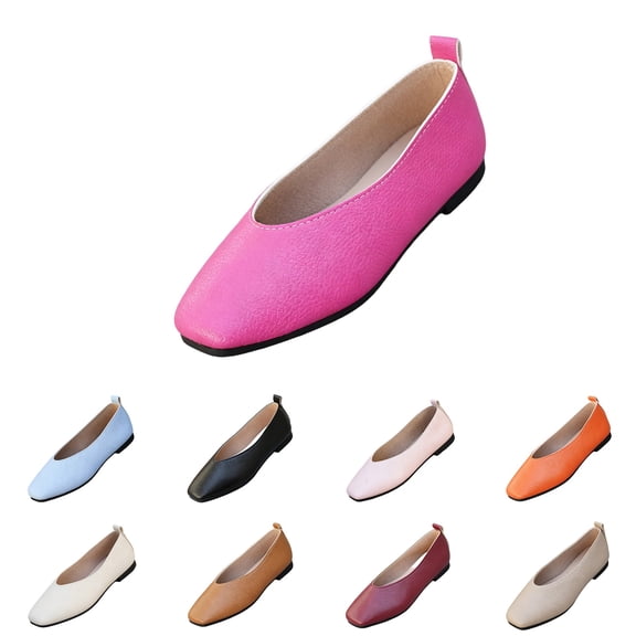 Women’s V-Cut Litchi Grain Square Toe Ballet Flats, Comfort Slip On Shoes, Lightweight Footwear, Casual & Office Everyday Wear,41