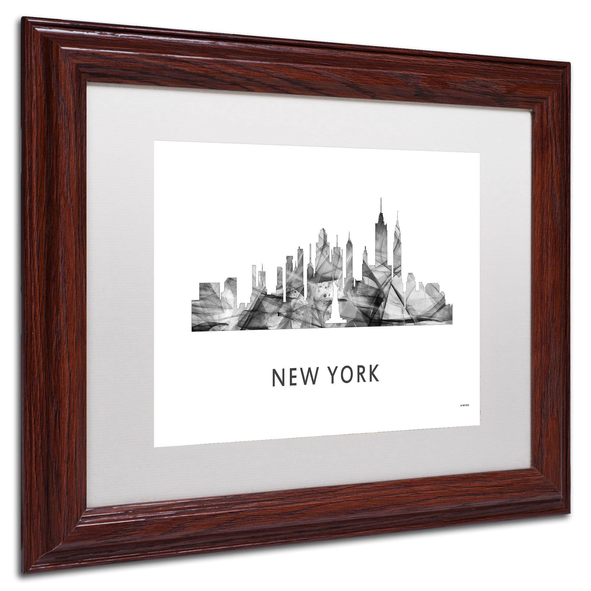 Trademark Fine Art 'New York New York Skyline WB-BW' Canvas Art by Marlene Watson, White Matte, Wood Frame