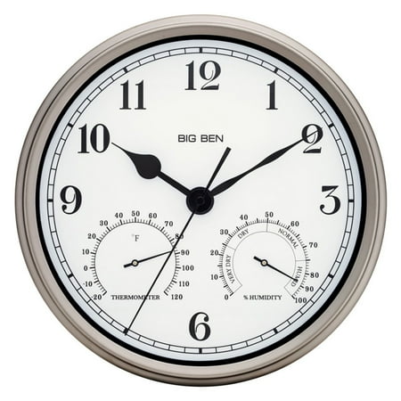 Big Ben 12" Indoor/Outdoor Clock, Silver