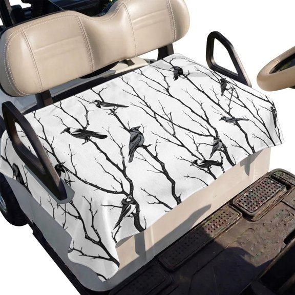 Golf Cart Seat Cover Bird Branches Club Car Golf Cart Seat Covers Soft Absorbent Golfcart Towel Blanket Black Leaves Tree Golf Seat Covers for Cart Decor Fits 2 & 4 Passenger 51"x31"