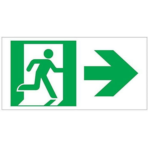 RUNNING MAN RIGHT ARROW EXIT SIGN -Adhesive Sign (Photoluminescent ,High Intensity, Adhesive Sign 4.5X9 )