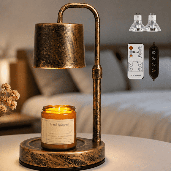 Mehoom Vintage Metal Candle Warmer Lamp with Dimmer, Timer, and 2 Bulbs for Bedroom and Living Room