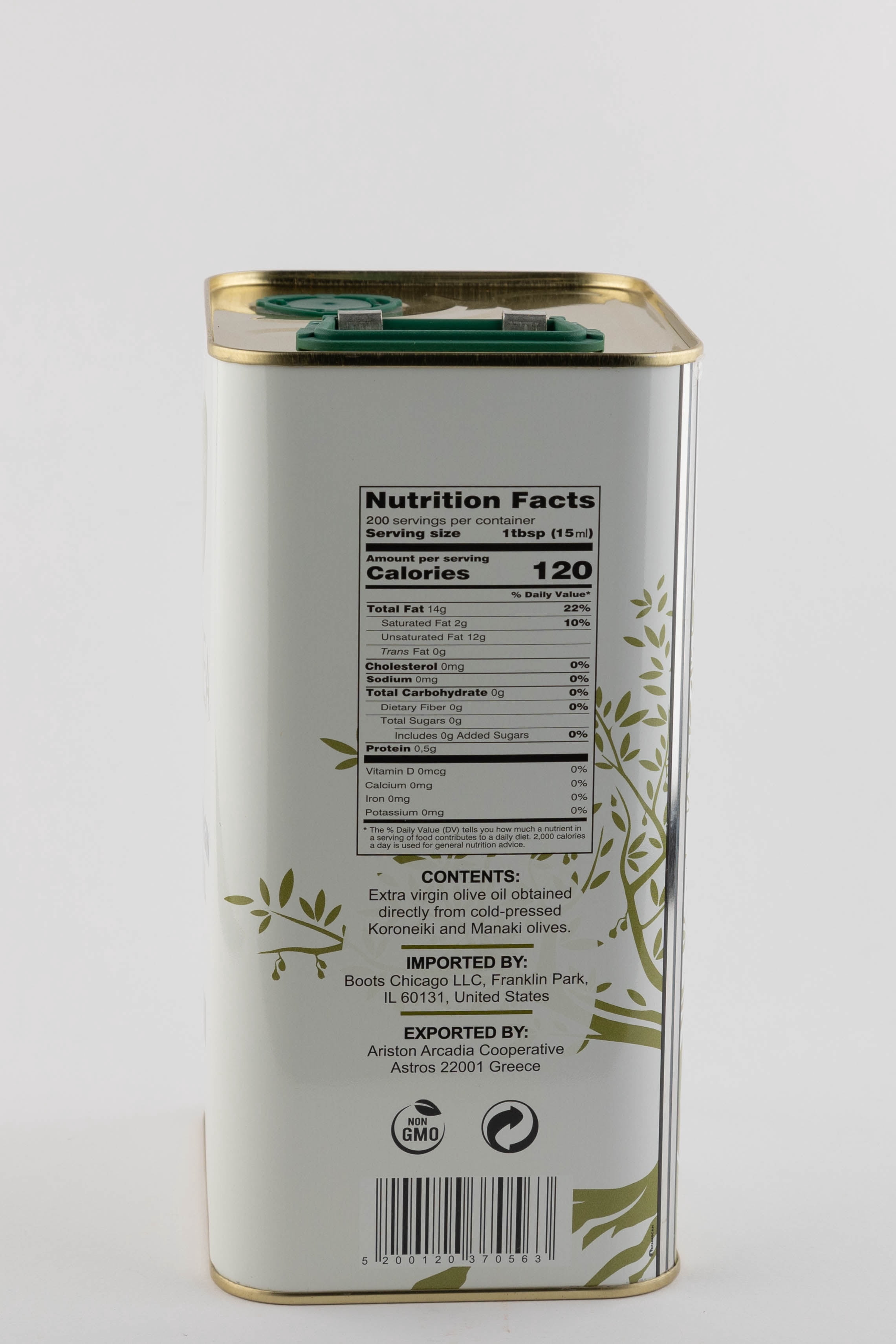 Thirea Extra Virgin Olive Oil 3L Tin 101 fl oz Extra Virgin Olive Oil 3L Tin Cold Pressed EVOO, Authentic Greek Olive Oil, Rich Flavor for Cooking